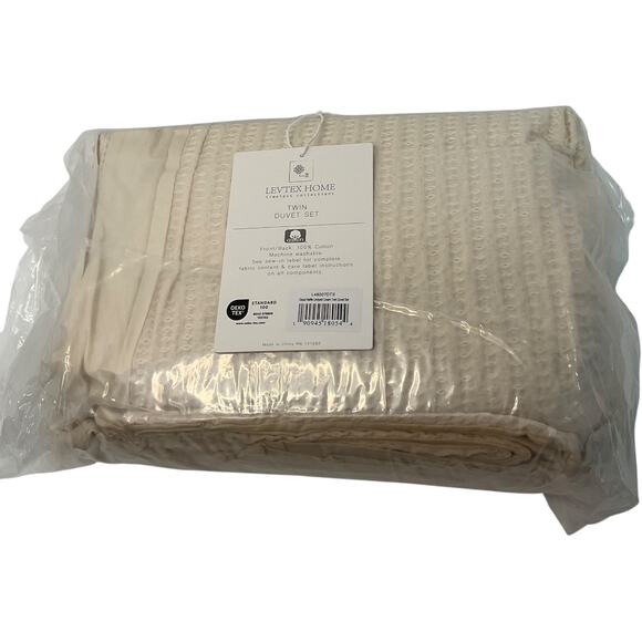 Levtex Cloud Waffle Textured 2 Pc Duvet Cover Set Cream Twin/Twin XL - Picture 5 of 5